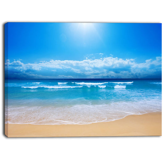 Designart - Paradise Beach Seascape Photography Canvas Print - Blue 40 in. Wide x 30 in. High EBC4_L4VLI97