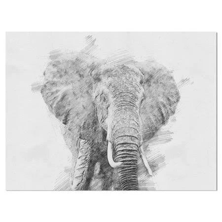 Designart &Black and White Elephant Sketch& Animals Print on Wrapped Canvas (20 in. Wide x 12 in. high), Design Art ZJX7_M1WOQ39