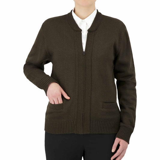 Cobmex Unisex Crew Neck Zip Front Cardigan Sweater - Brown - 4022BRWNSM BVT4_X5DUT53