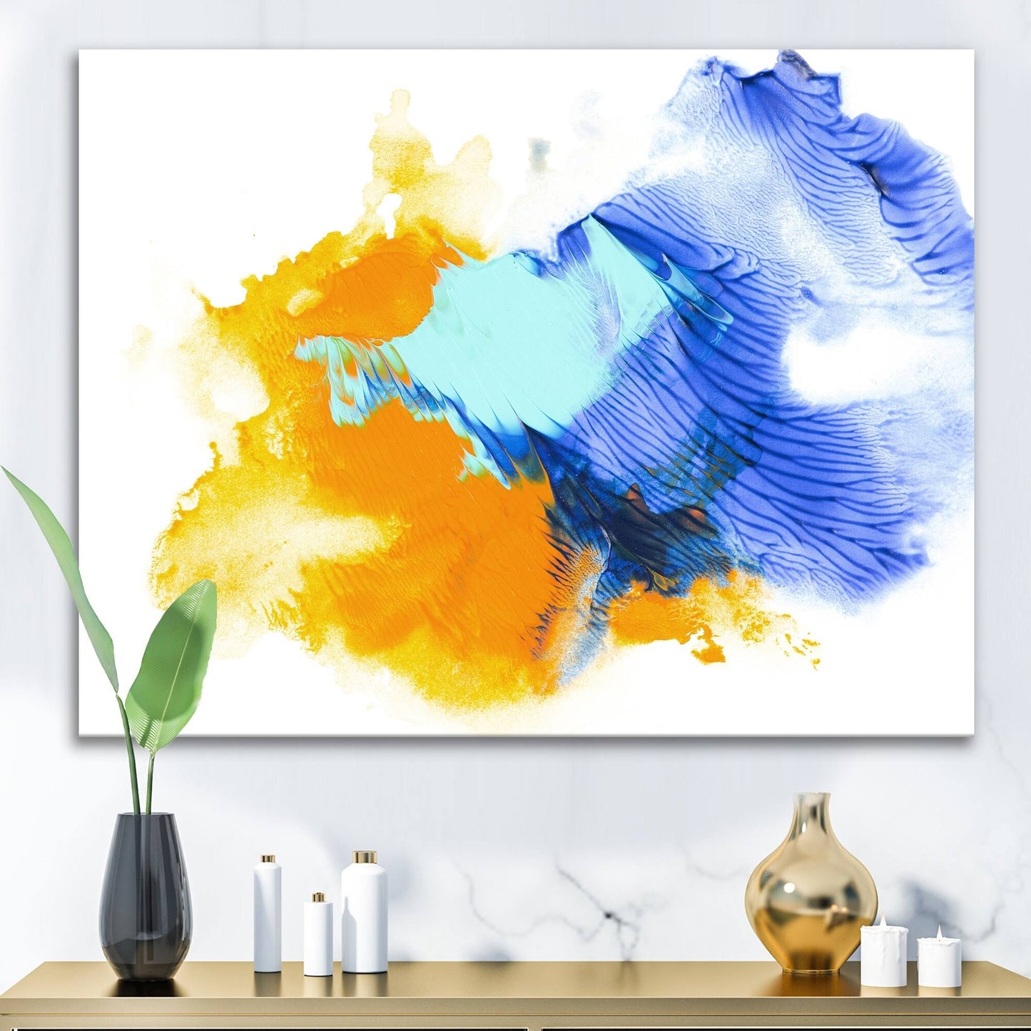 Designart &Abstract Blue and Orange Clouds& Modern Canvas Wall Art Print - 32 in. Wide x 24 in. High DGW2_B2YRE38