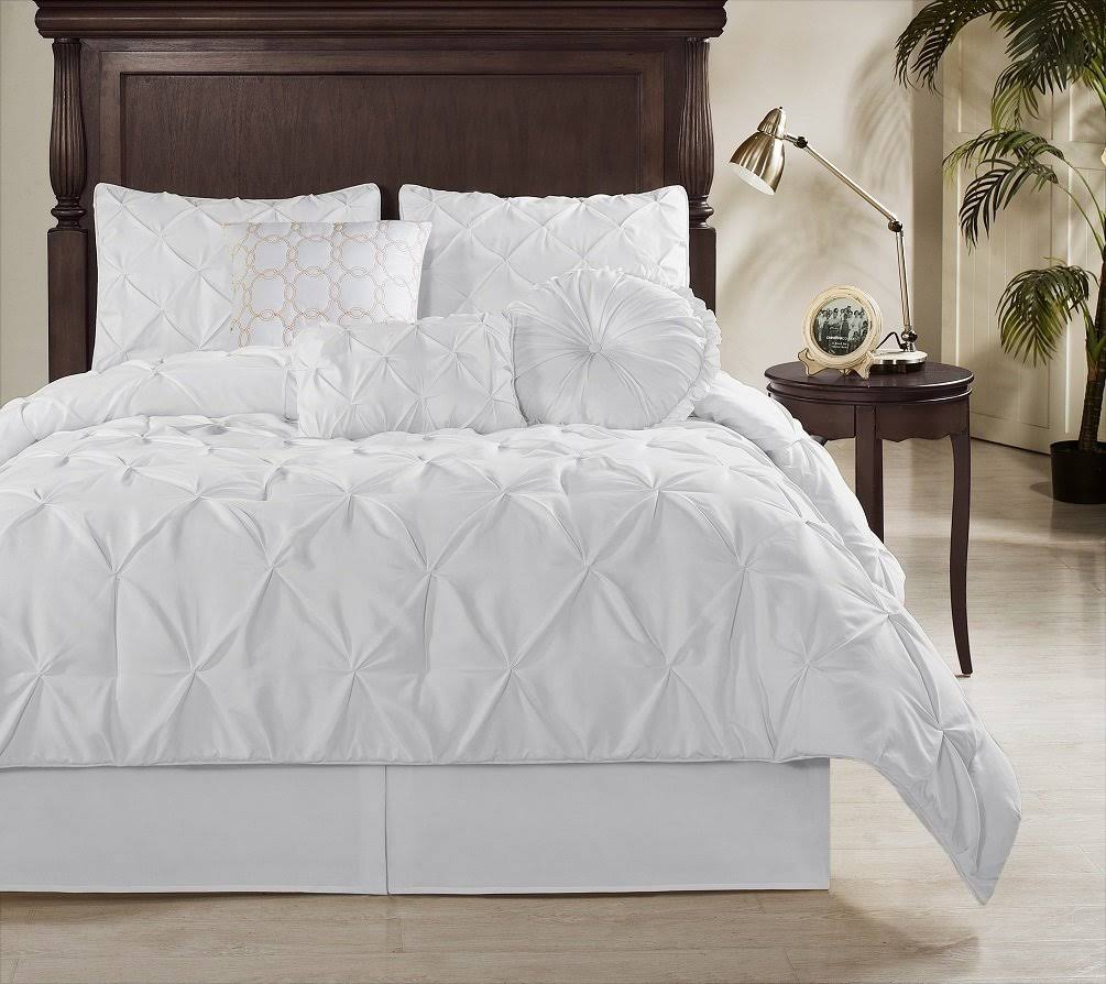 Chezmoi Collection Sydney 7 Piece Pintuck Comforter Set California King White TOH3_S5BXE44