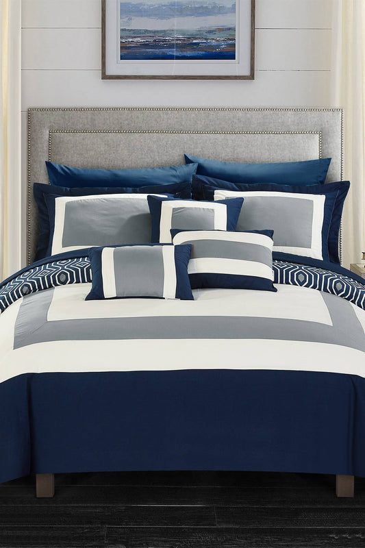 Chic Home Jouein 10-Piece Queen Comforter Set in Navy MQO7_Y8BDJ33