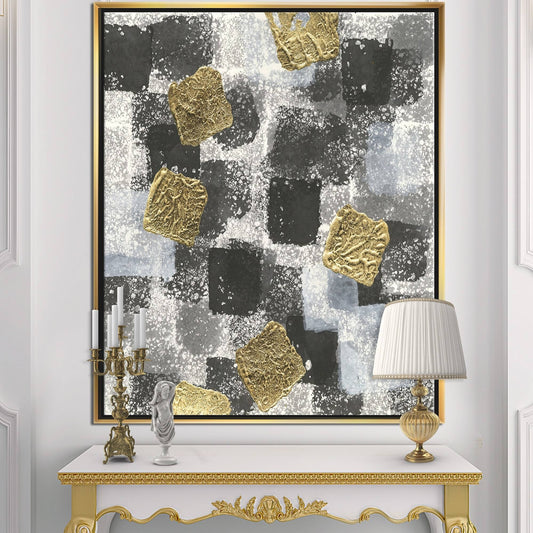 Designart &Gold Glamour Squares I& Modern Transitional Framed Canvas - Black - 30 in. Wide x 40 in. High HGP6_E8XDF03