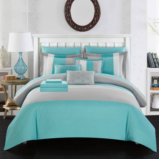 Chic Home Moriarty Elegant Color Block Ruffled Decorative Pillows Shams - Turquoise, Twin LAB4_H6FFW91