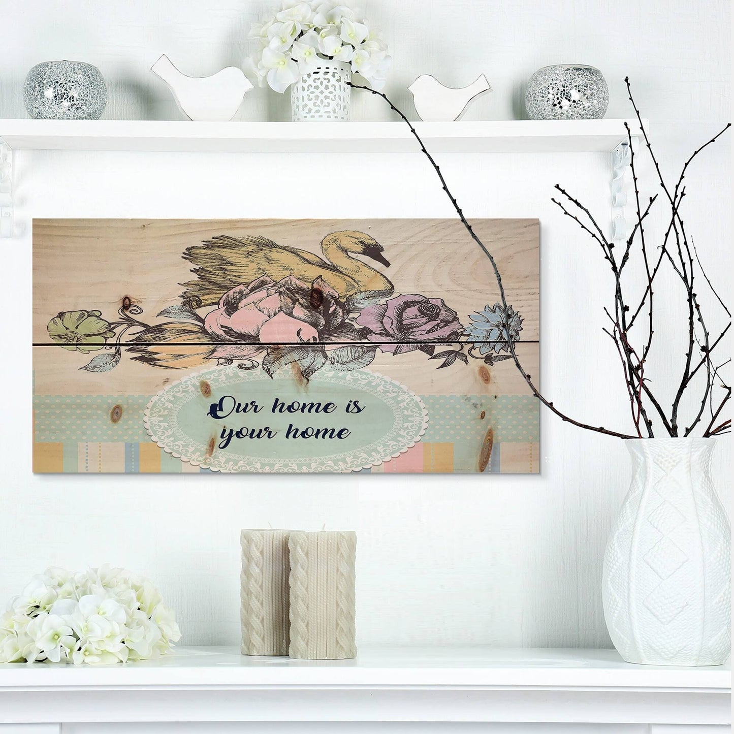 Designart &Our Home Is Your Home Floral& Textual Entrance Art on Wood Wall Art - Multi-Color - 20 in. Wide x 10 in. High ELB5_S8IPF98