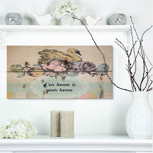 Designart &Our Home Is Your Home Floral& Textual Entrance Art on Wood Wall Art - Multi-Color - 20 in. Wide x 10 in. High ELB5_S8IPF98