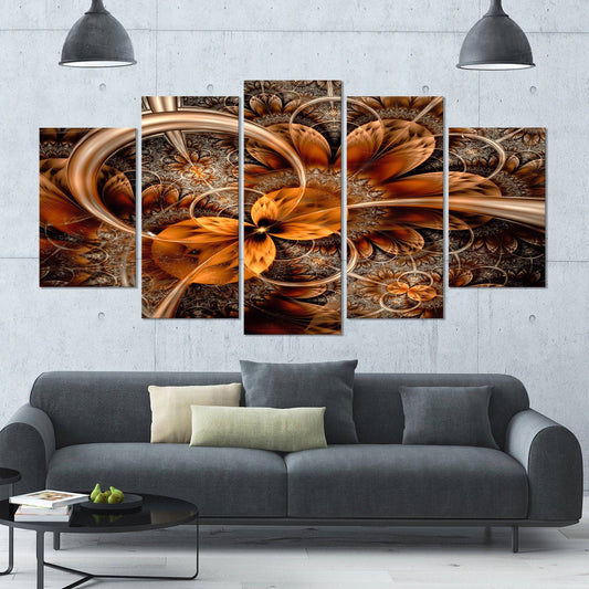 Designart Dark Orange Fractal Flower ContemporaryWall Art Canvas - 5 Panels, Orange IAJ8_X8GCM33