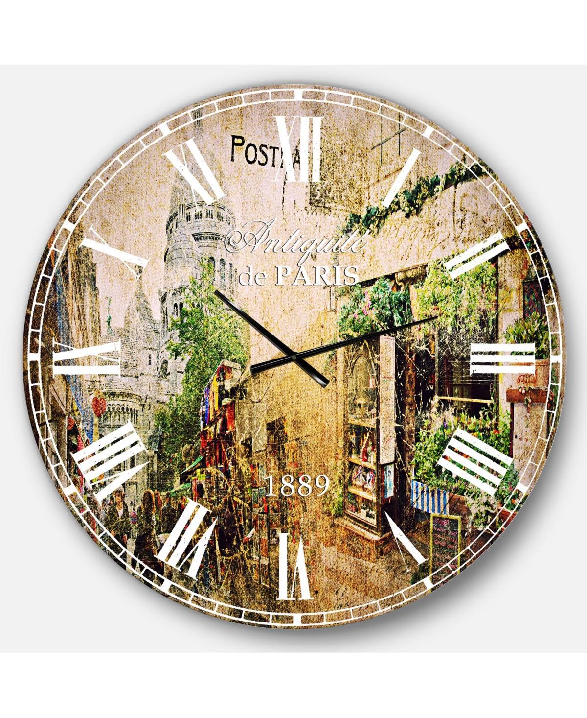 Designart &Vintage Parisian Cards& Contemporary Large Wall Clock - 38 in. Wide x 38 in. High DTU9_P7ELF55