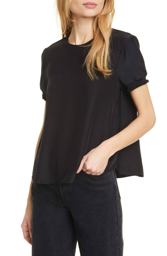 Cinq A Sept Womens Lenny Short-Sleeve Silk Top - Black - Size Medium EKS3_U6GIG78