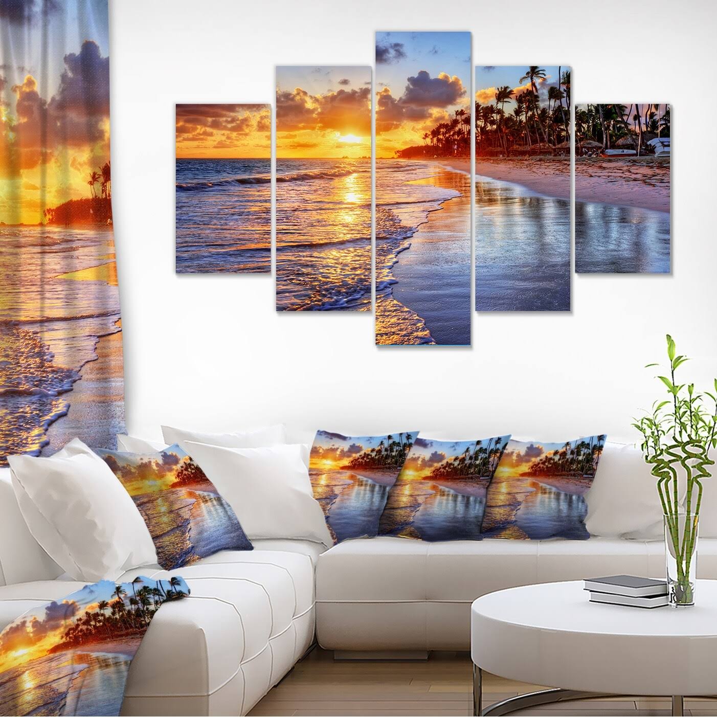 Design Art &Beach-Side Resort with Palm Trees& 5 Piece Photographic Print on Wrapped Canvas Set, Yellow WNH8_R9OGU61