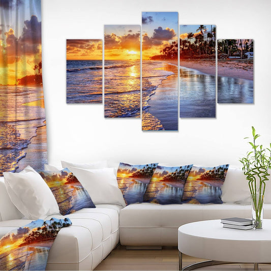 Design Art &Beach-Side Resort with Palm Trees& 5 Piece Photographic Print on Wrapped Canvas Set, Yellow WNH8_R9OGU61