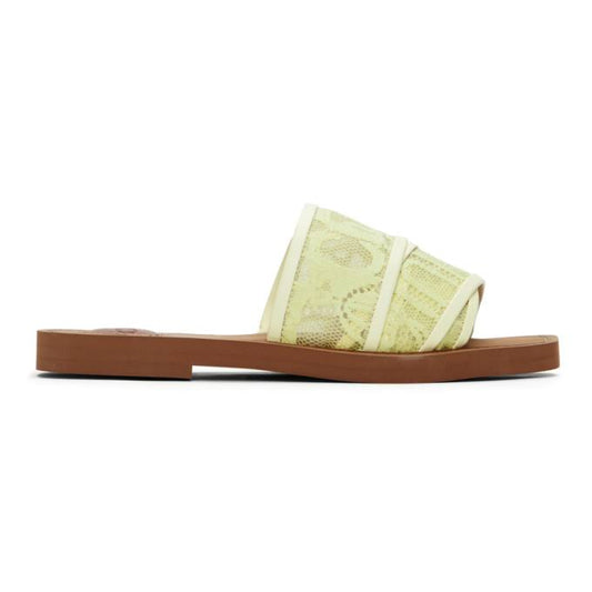 Chloé Yellow Lace Woody Flat Mules AEV5_W0AZH26