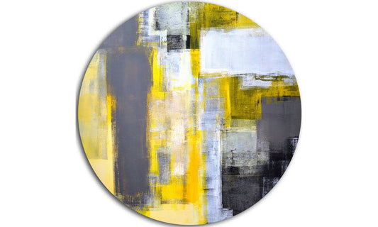 Designart Grey and Yellow Blur Abstract& Abstract Circle Metal Wall Art, Size: 29 x 29 INX1_Z6SGD55