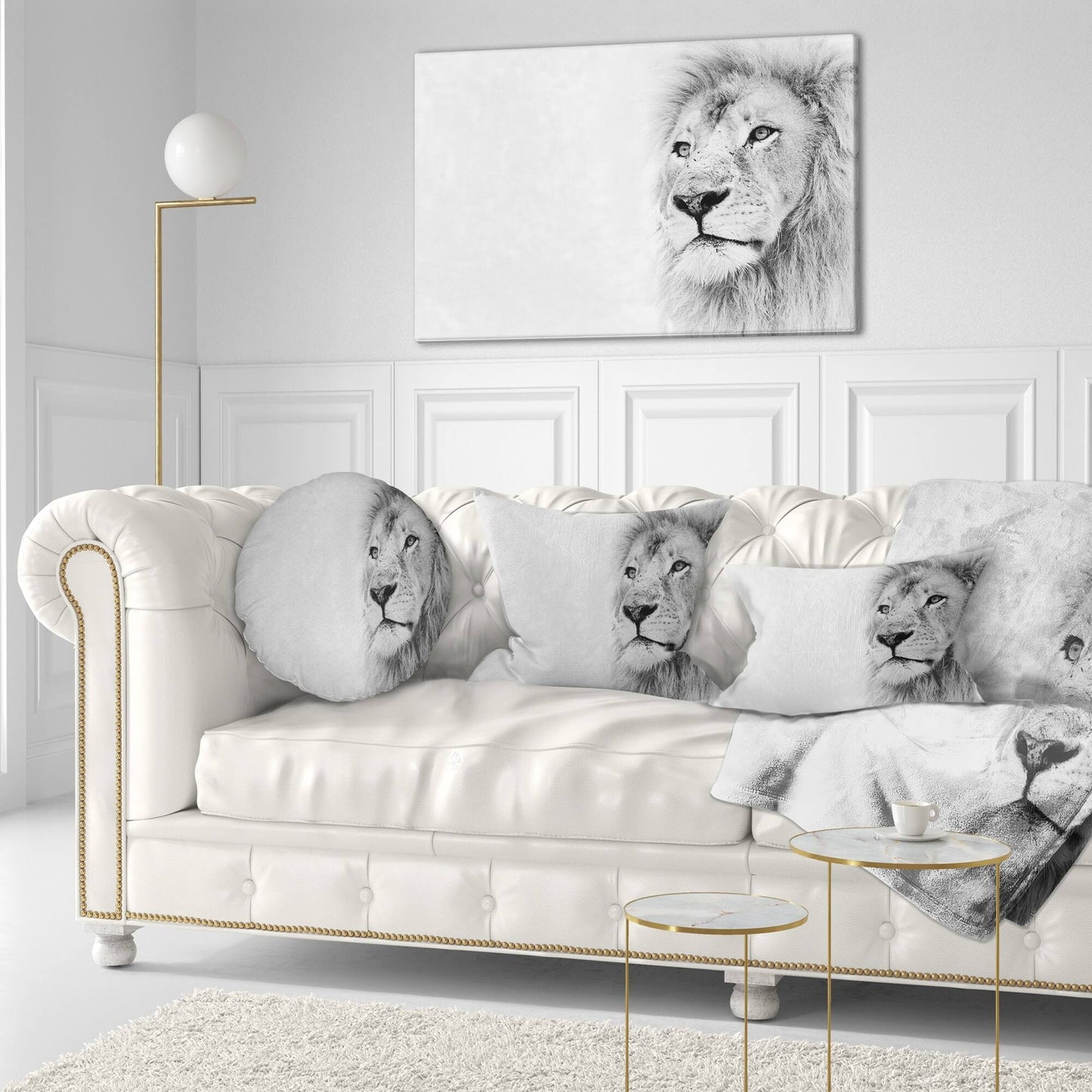 Design Art &Lion Face on Card Banner& Wall Art on Wrapped Canvas, Gray BSG1_T2GUV59