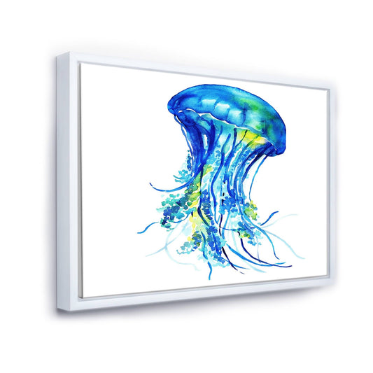 Designart &Ocean Water Jellyfish& Animal Framed Canvas Art Print - 40 in. Wide x 30 in. High - White EVJ5_R7PTL37