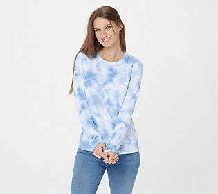 Denim Co. French Terry Crystal Wash Tie-Dye Knit Top, Size XX-Small, Fresh Blue JSV7_A2KXN07