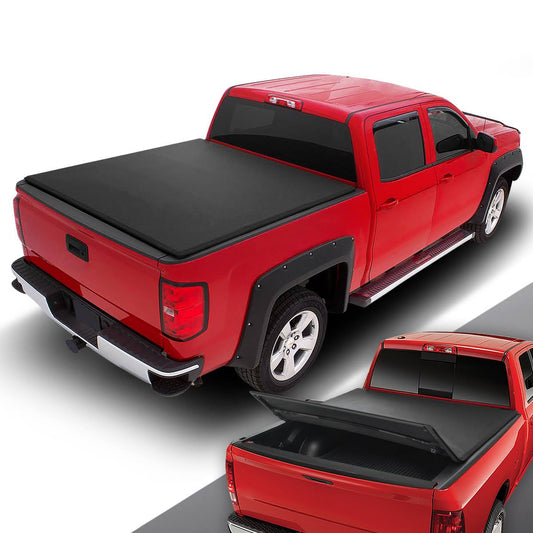 DNA Motoring for 2004 to 2007 Chevy Silverado / GMC Sierra 5&8x22Bed Fleetside Adjustable Tri -Fold Soft Top Trunk Tonneau Cover FXG9_O6CBZ35