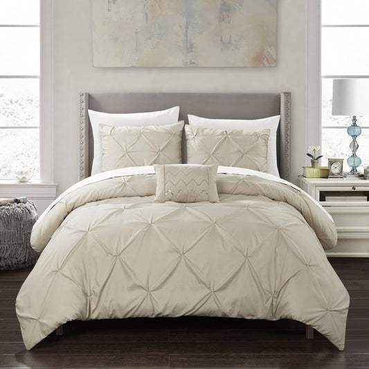 Chic Home Bds10452-us Queen Size Pinch Pleat Ruffled Yvonne Duvet Cover Set, Taupe - 4 Piece, Size: 20 KRF5_F5QWH51