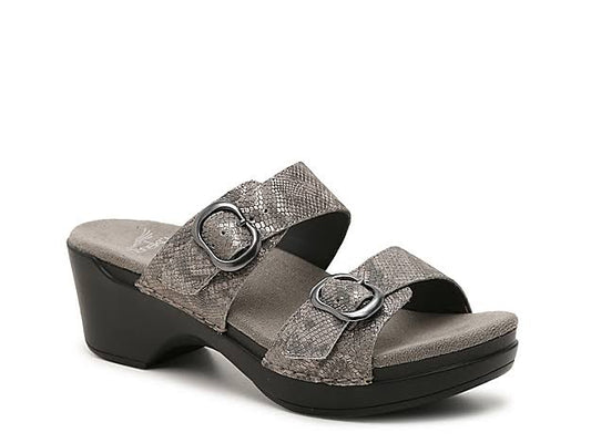 Dansko Sophie Platform Sandal - Womens - Pewter Metallic Snake Print WTA2_S1RSG54