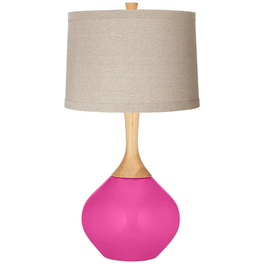 Color + Plus Fuchsia Natural Linen Drum Shade Wexler Table Lamp SBU5_H8QMG59