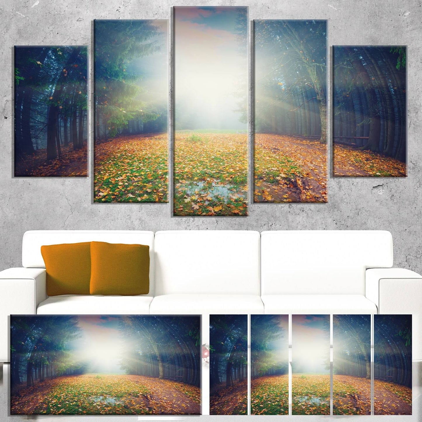 Design Art &Rising Sun Over Arched Forest& Photographic Print on Wrapped Canvas, Size: 30 inch H x 40 inch W x 1 inch D, Blue CWH4_C7QGB81