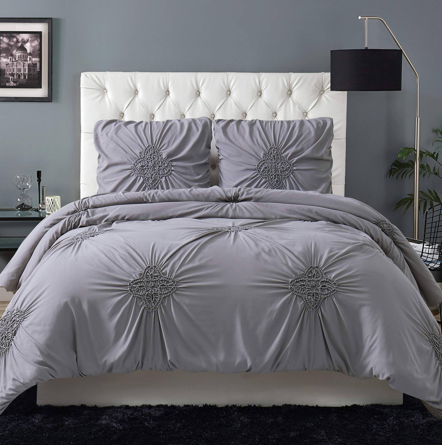 Christian Siriano Comforter Set King, Georgia Rouched Grey FOX5_Z0KST81