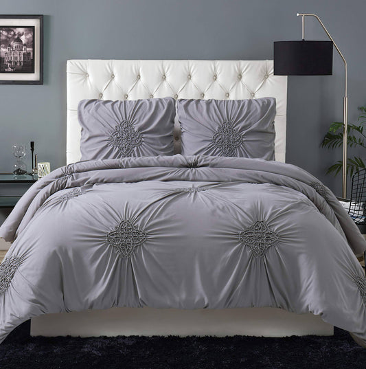 Christian Siriano Comforter Set King, Georgia Rouched Grey FOX5_Z0KST81