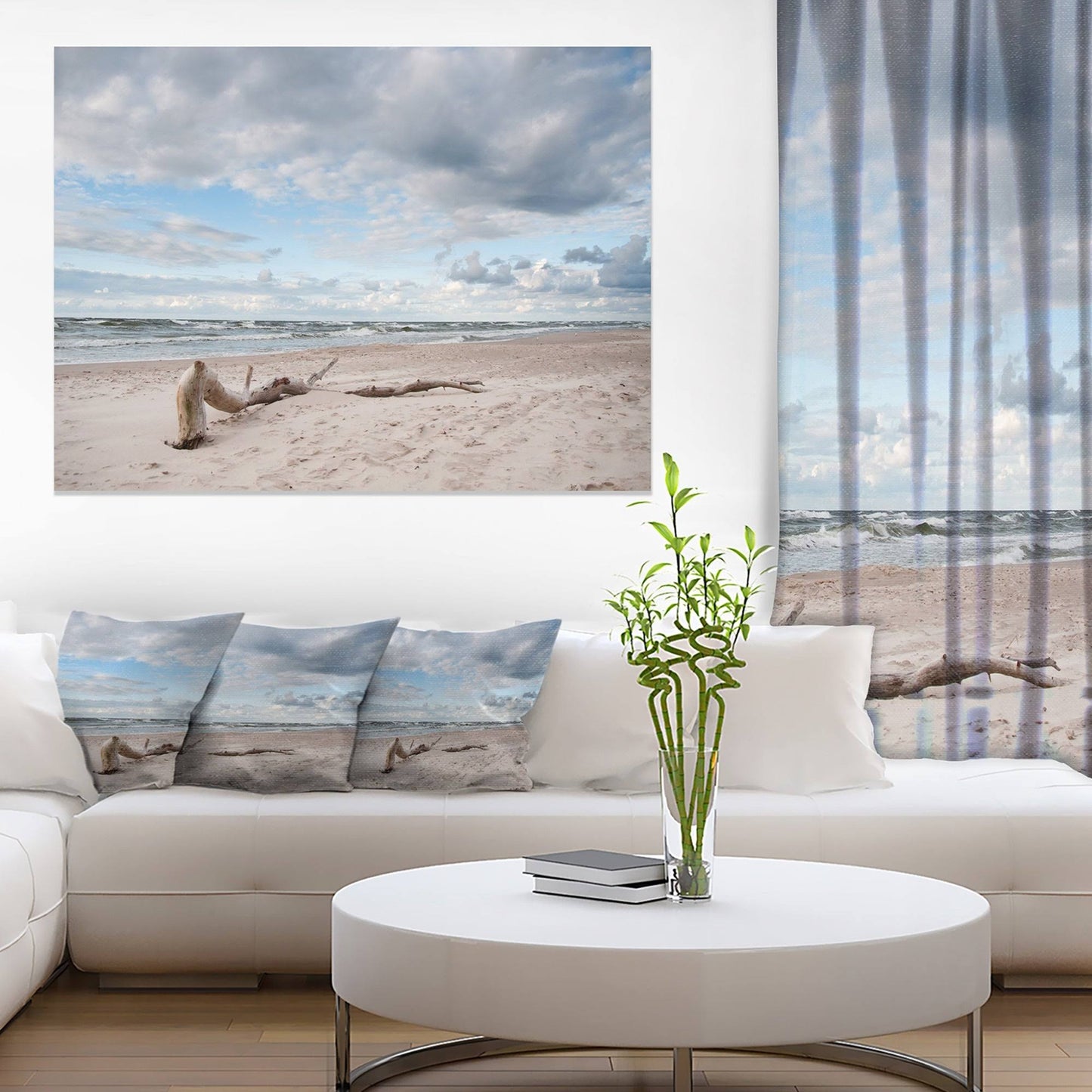 Design Art Large Piece of Wood on Beach Modern Seascape Canvas Artwork, 40x30x22 BBU5_B3NET99