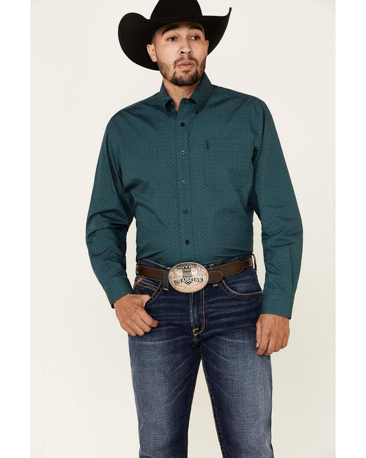 Cinch Mens Modern Fit Teal Geo Print Long Sleeve Western Shirt JMC3_V5OWG59