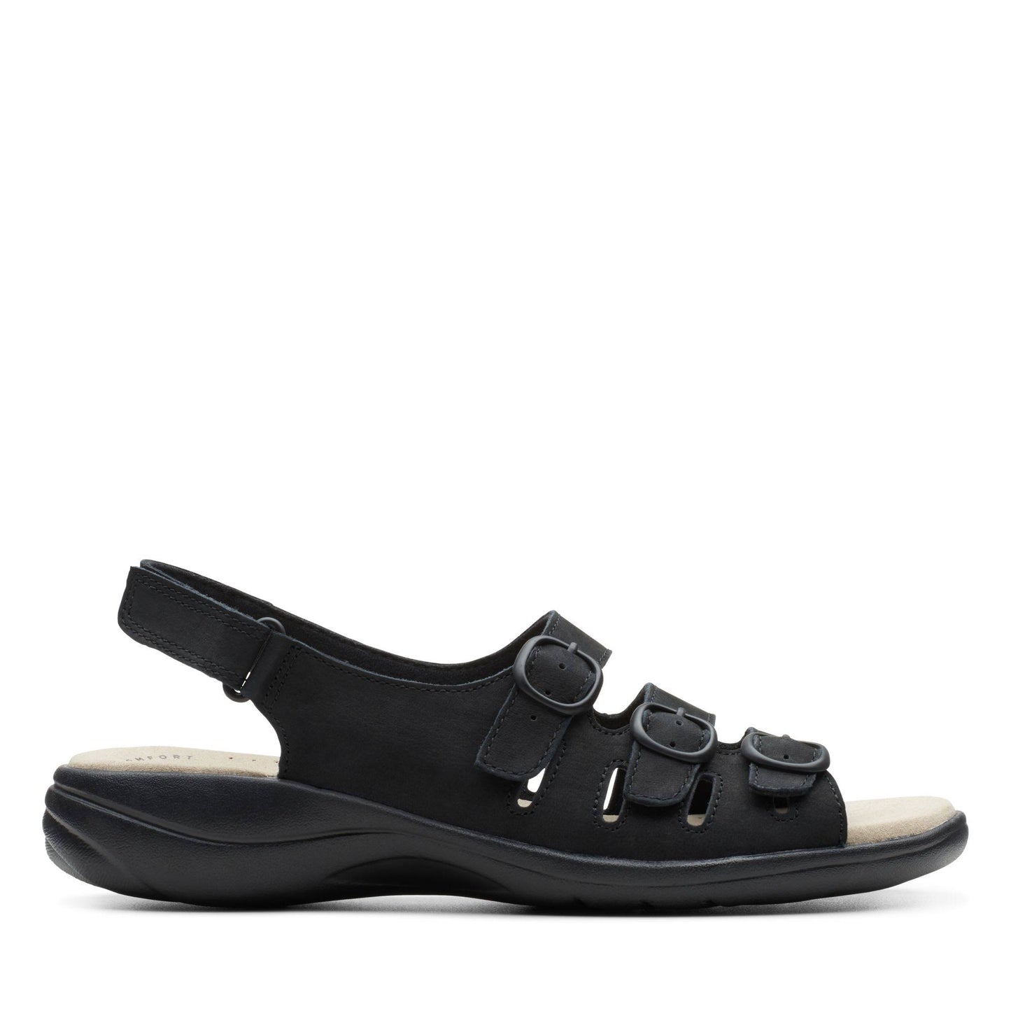 Clarks Womens Saylie Quartz Sandal, Black Nubuck, 9 QWQ4_W0ZTH39