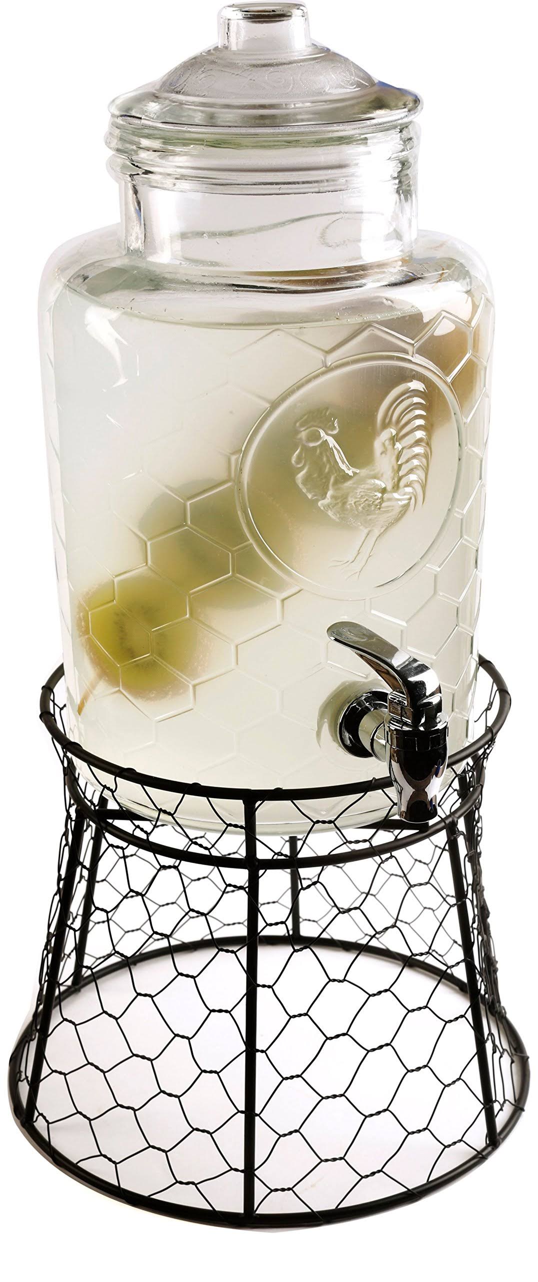 Circleware 69141 Rooster Beverage Dispenser with Metal Fence Stand and Glass Lid GFK6_N6IRQ14