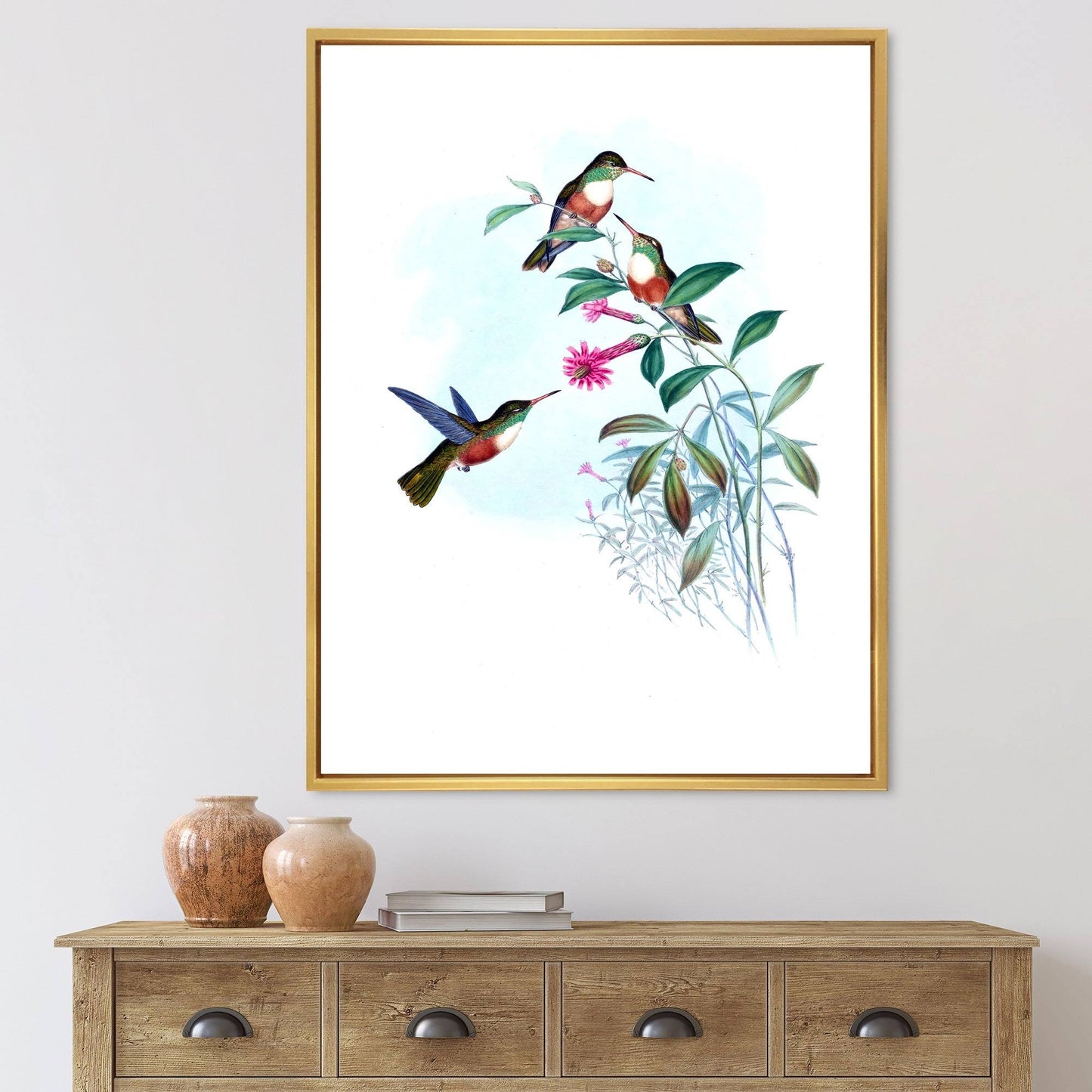 Designart Vintage Hummingbird IV Traditional Framed Canvas Wall Art Print - 30 in. Wide x 40 in. High - Gold MKI5_R7BFA98