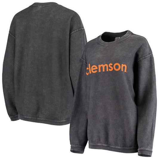 chicka-d Clemson Tigers Womens Charcoal Corded Pullover Sweatshirt Size: Extra Large ARW2_Z9FTY92