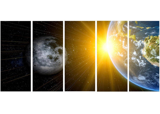 Design Art &Sun Moon and Earth& 60 x 28-inch 5-Panel Our Worlds Abstract Canvas MLH4_W1JYA71