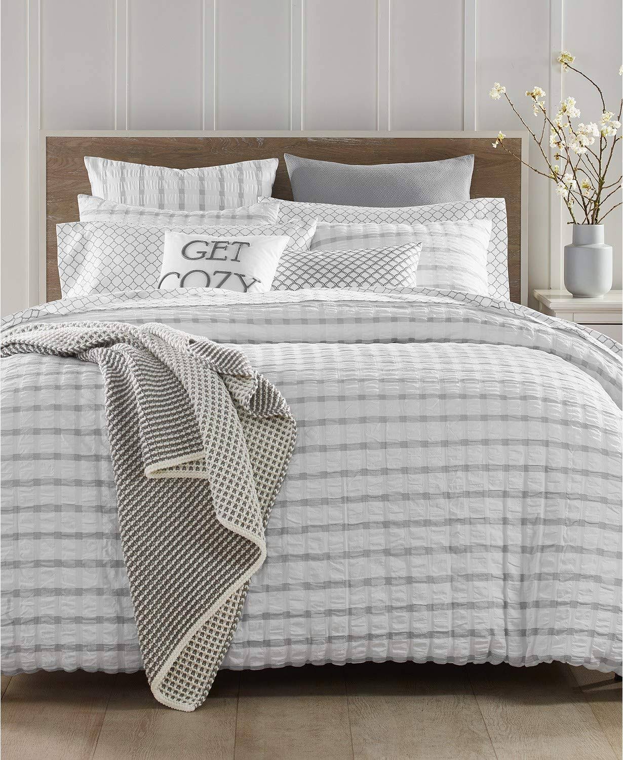 Charter Club Damask Designs Seersucker Cotton 3 Piece King Duvet Set White/Gray BMP4_H1WAF31