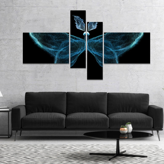 Designart Turquoise Fractal Butterfly in Dark Abstract Canvas Art Print - 60 in. Wide x 32 in. High - 5 Panels ZWP7_Z0TEL89