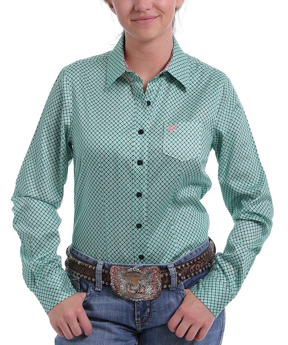 Cinch Womens Teal and Coral Print Long Sleeve Western Shirt LRU7_D8XXS03