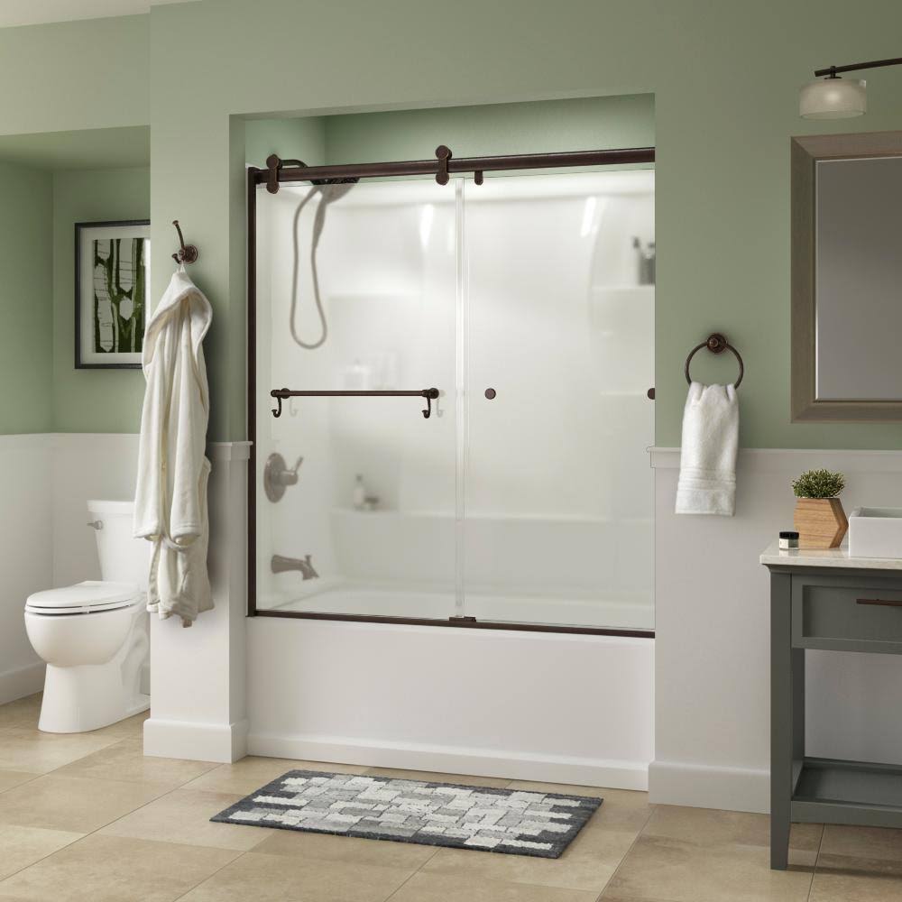 Delta Portman 60 x 58-3/4 in. Frameless Contemporary Sliding Bathtub Door in Bronze with Niebla Glass HIU9_F8SPA07