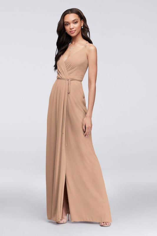 David&s Bridal Double-Strap Long Georgette Bridesmaid Wrap Bridesmaid Dress - Sand, 20 HSS8_J6XBE94