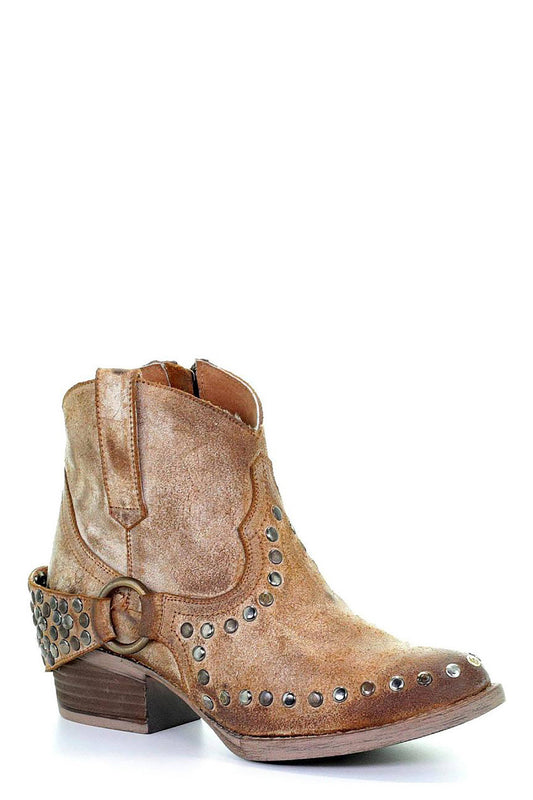 Circle G Womens Harness and Studs Booties Round Toe - Q5065 AJF7_G0AUA13