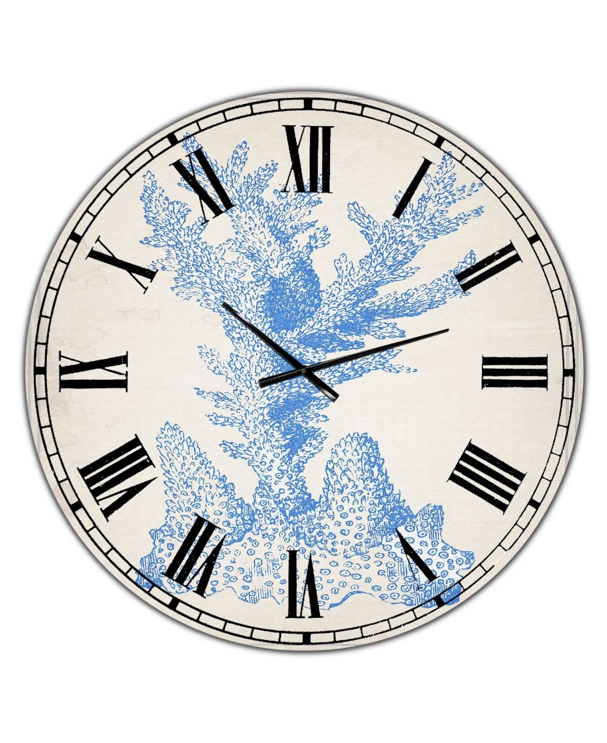 Designart &Blue Coral 1& Oversized Nautical Coastal Wall Clock - 38 in. Wide x 38 in. High QYV4_O1EOF37