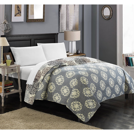 Chic Home 5-Piece Juliana Boho Inspired Reversible Print Quilt and White Sheet Set (Beige - Queen) EHZ3_O1KAB30