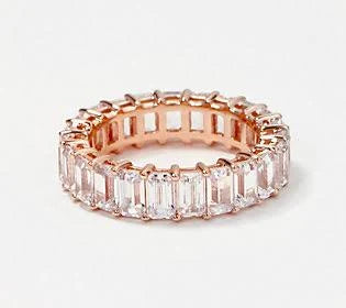 Diamonique Rose Gold Choice of Cut Band Ring 14K Gold Clad, Size 7, Emerald IMB7_C6FIX19