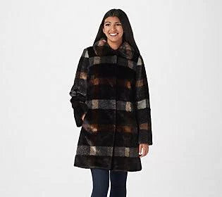 Dennis Basso Madison Avenue Printed Faux Fur Jacket, Size XX-Small, Espresso RHU9_K9BBC91