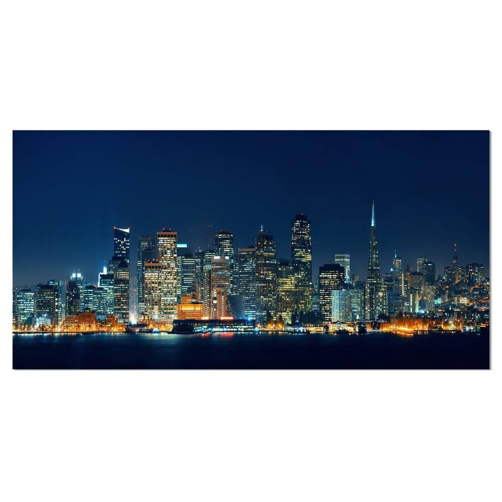 Design Art San Francisco Skyline at Night - Cityscape Canvas Print - Multi-Color, 40 in. Wide x 20 in. High ZNP4_L8HDZ64