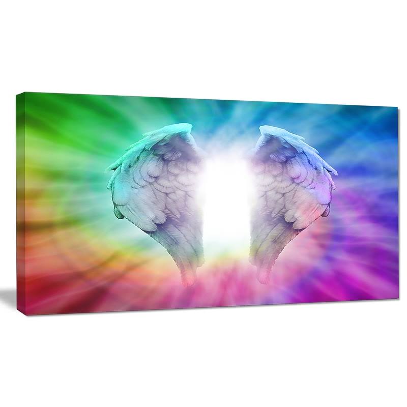 Design Art Angel Wings on Rainbow Background Graphic Art on Wrapped Canvas, Size: 16 inch x 32 inch, White MIA6_X5KWJ41