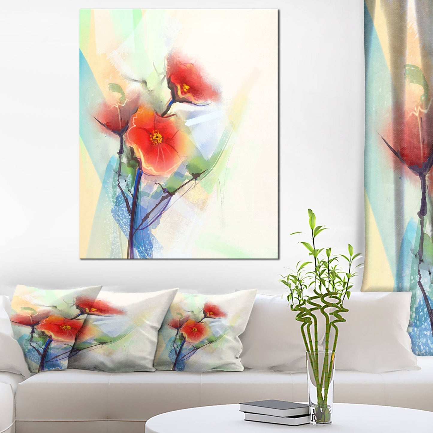 Design Art Red Poppy Flowers on Grunge Back Painting Print on Wrapped Canvas LDN6_K3VVV40