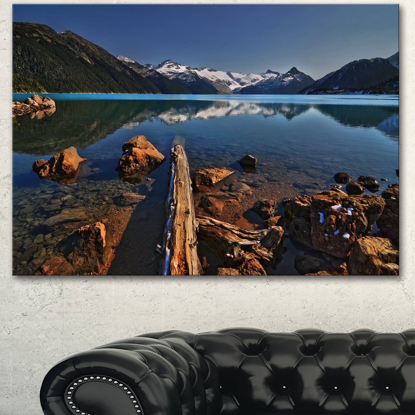 Design Art Large Logs in Mountain Lake 4 Piece Photographic Print on Wrapped Canvas Set, Blue MKJ3_U8GVZ14