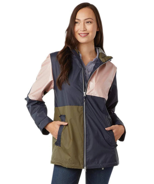 Charles River Womens Color Block Rain Jacket Blue/Pink/Yellow S ZFX6_O8HRK90