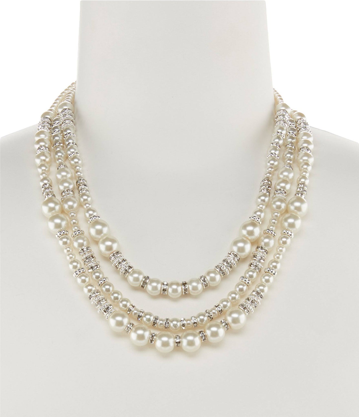 Cezanne Triple-Row Mixed Faux-Pearl Statement Necklace - Silver/Pearl/Crystal LIO6_W9WHL67